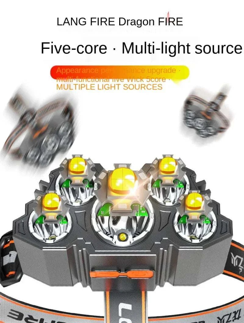 High Lumens 5LED Headlamp Super Bright 