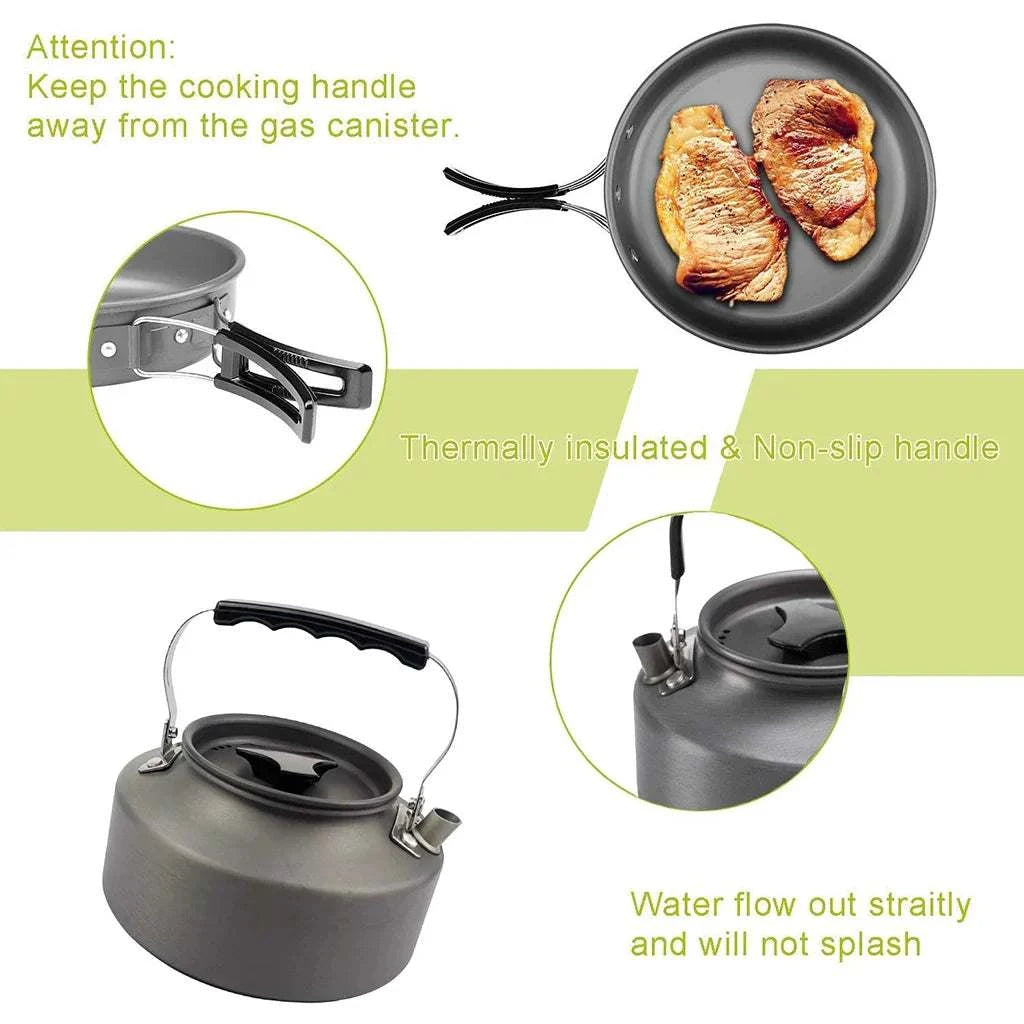 Set Outdoor Pots Pans Camping Cookware Picnic Cooking Set