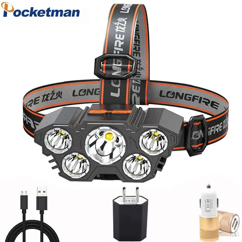High Lumens 5LED Headlamp Super Bright 
